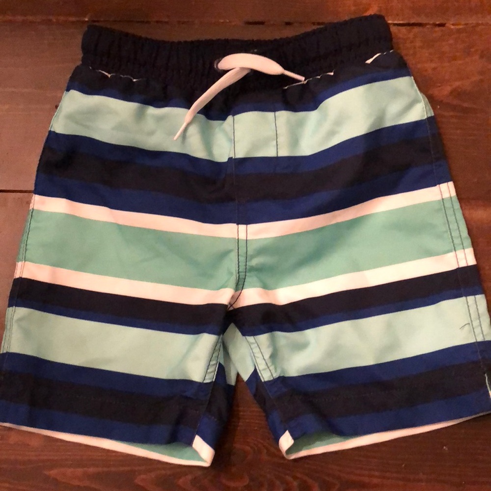 Lands end striped swim trunks.